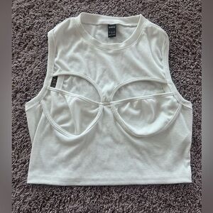 Brand new SHEIN Cream Ribbed Cutout Crop Top